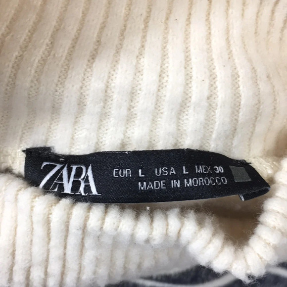 Zara Black White‎ Stripe Knit Turtleneck Sweater Womens Large Pullover Cropped - Picture 5 of 9